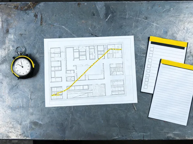 Route plan and cleaning log on an industrial workbench