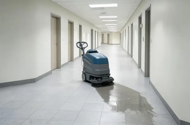 Quiet floor care route in an education building