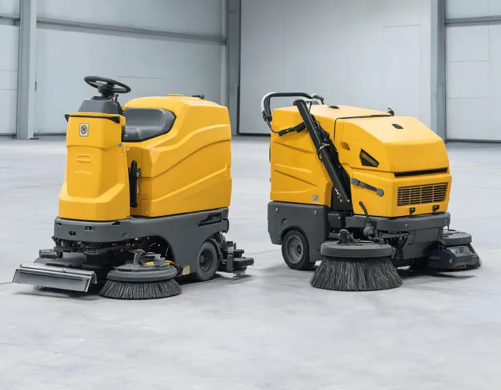 Scrubber and sweeper equipment staged for a facility route review